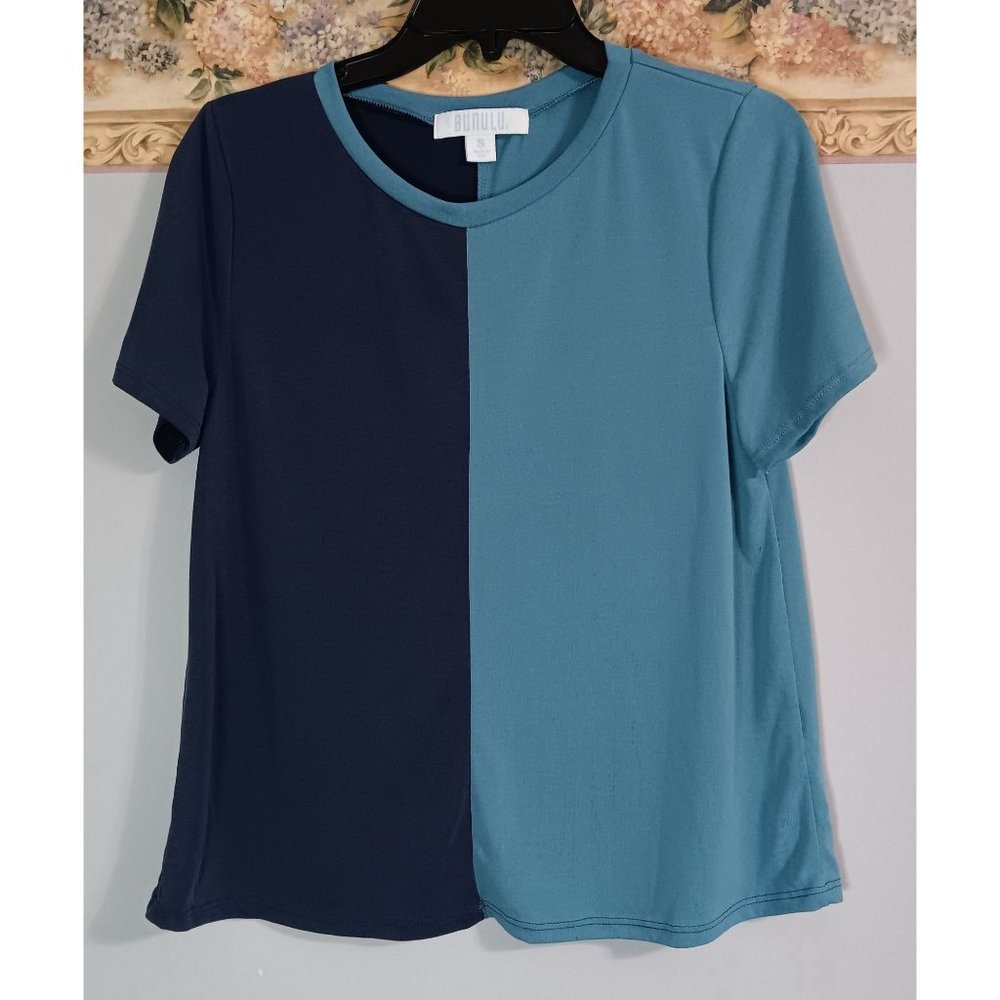 Bunulu Small Blue Two Tone Casual Colorful Y2K Top